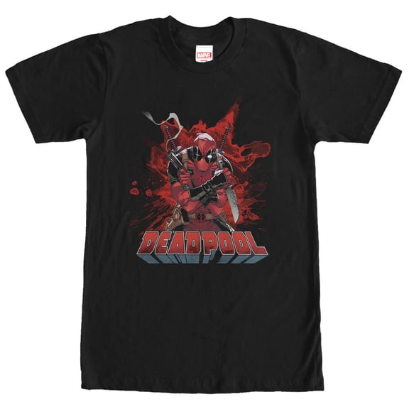 Men's Marvel Deadpool Blood Graphic Tee Black Medium