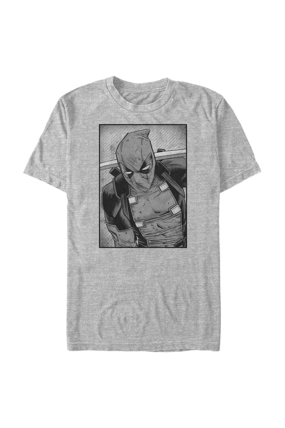 Men's Marvel Deadpool Classic Grey GrayscalePose Graphic Tee Athletic Heather Large