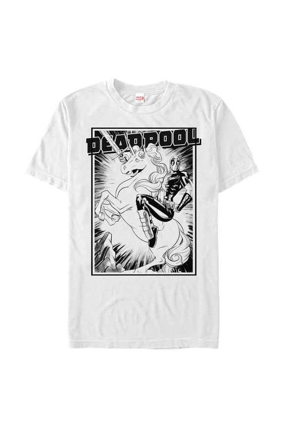 Men's Marvel Deadpool Comic Unicorn Ride Graphic T-Shirt