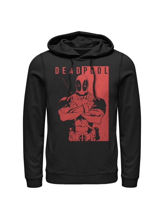Men's Marvel Deadpool Crossed Arms Pull Over Hoodie Black Small