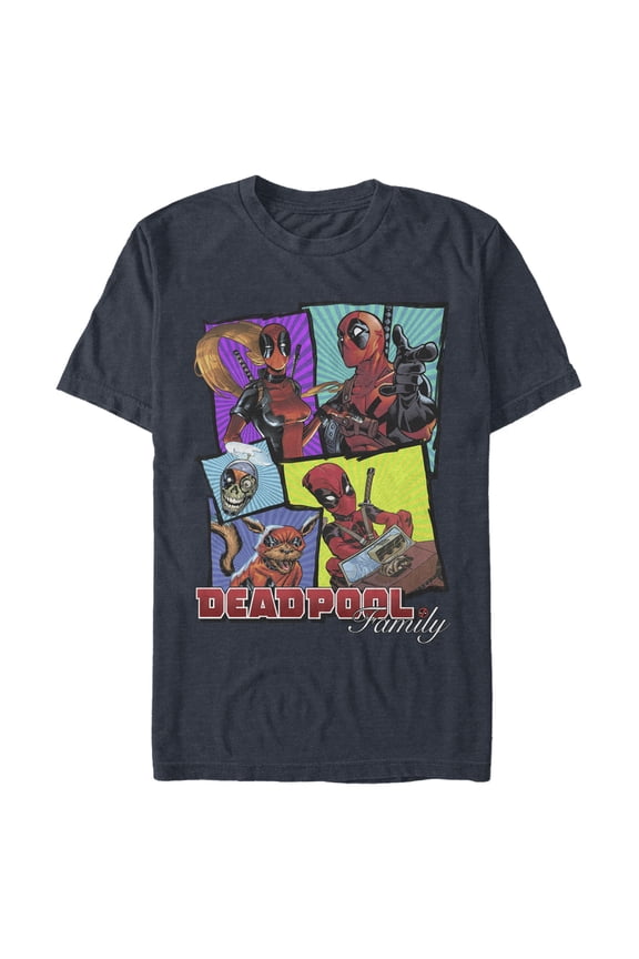 Men's Marvel Deadpool Family Graphic Tee Navy Blue Heather Medium