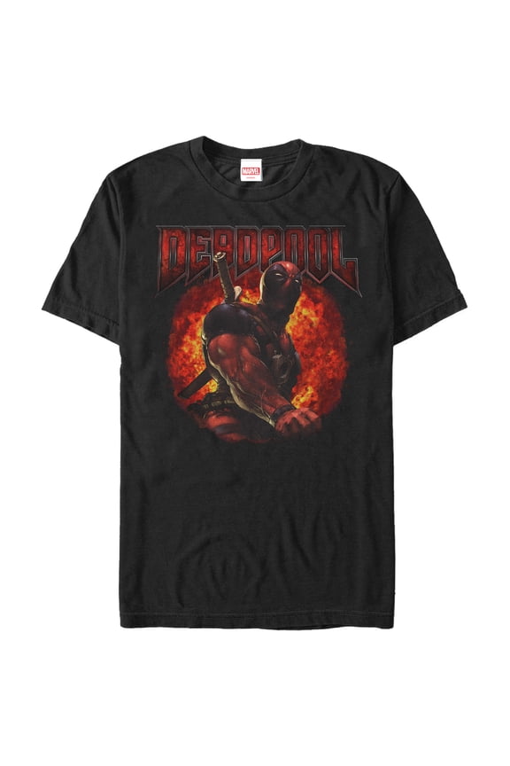 Men's Marvel Deadpool Flames Graphic Tee Black 3X Large