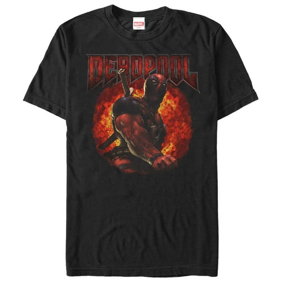 Men's Marvel Deadpool Flames Graphic Tee Black 3X Large