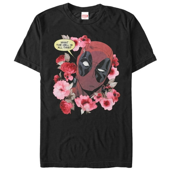 Men's Marvel Deadpool Flowers Graphic Tee Black X Large
