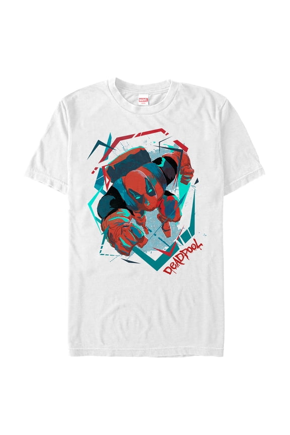 Men's Marvel Deadpool Geometric Pattern  Graphic Tee White Large