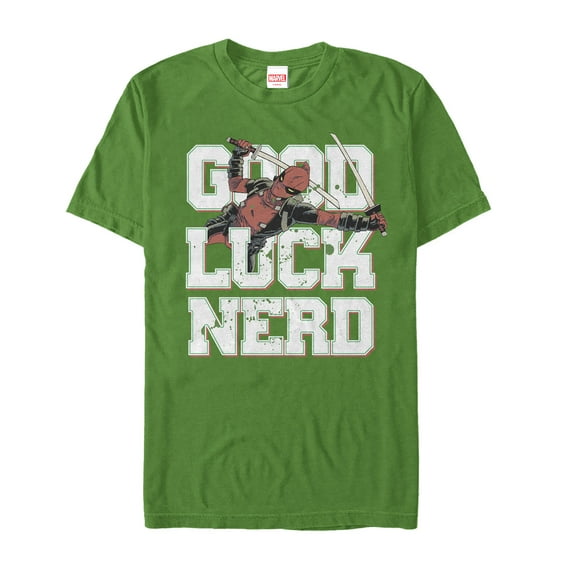 Men's Marvel Deadpool Good Luck Nerd Graphic Tee Kelly Green 3X Large