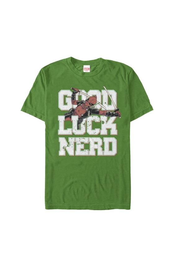 Men's Marvel Deadpool Good Luck Nerd Graphic Tee Kelly Green X Large