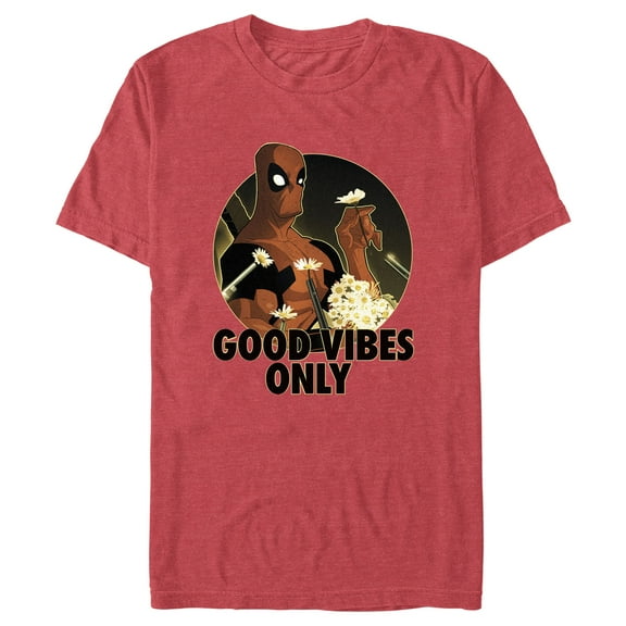 Men's Marvel Deadpool Good Vibes Only  Graphic Tee Red Heather 2X Large
