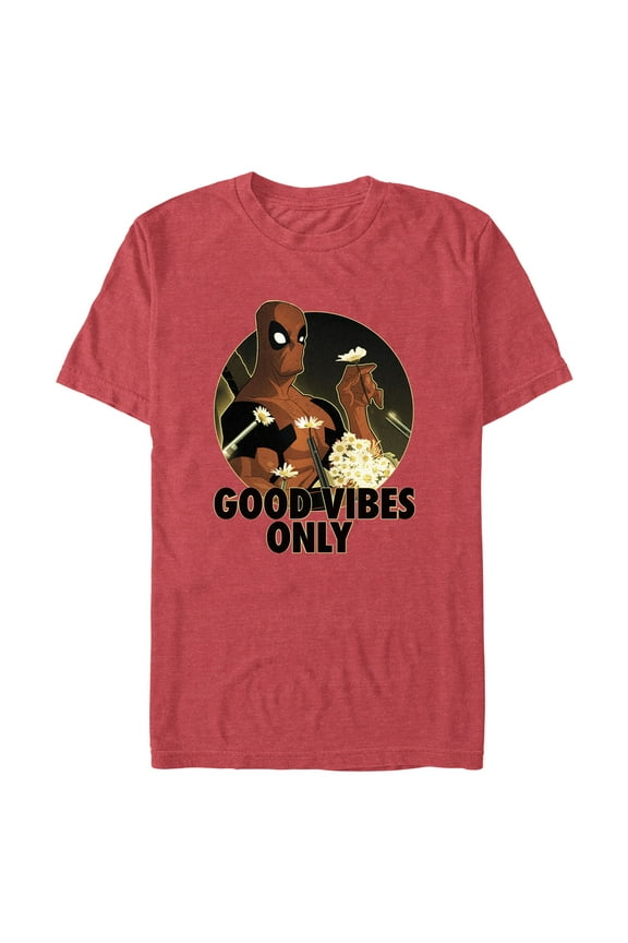 Men's Marvel Deadpool Good Vibes Only Graphic Tee Red Heather Large