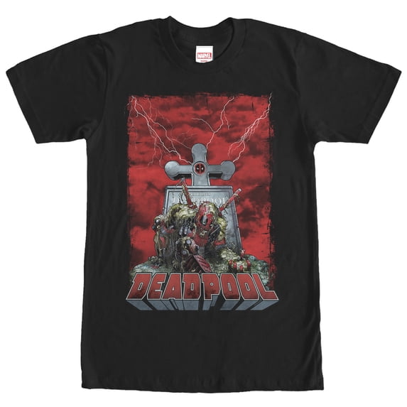 Men's Marvel Deadpool Grave Graphic Tee Black Large