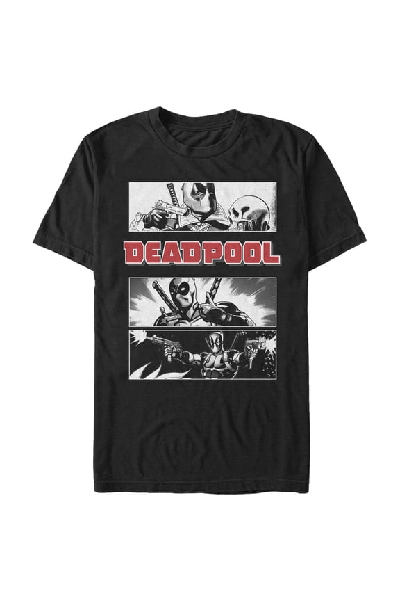 Men's Marvel Deadpool Grayscale Panels Graphic Tee Black 5X Large