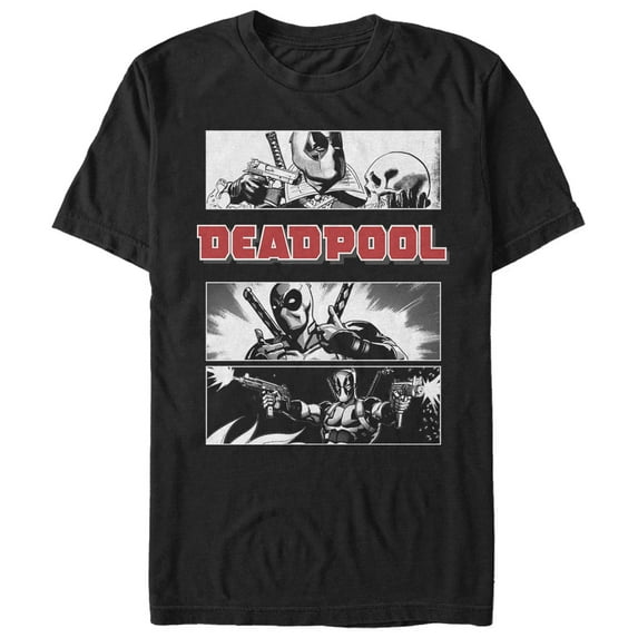 Men's Marvel Deadpool Grayscale Panels Graphic Tee Black Medium