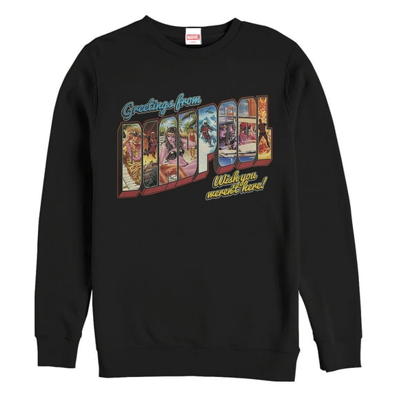 Men's Marvel Deadpool Greetings From Vacation  Sweatshirt Black Large