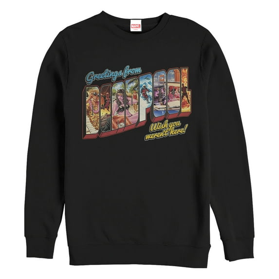 Men's Marvel Deadpool Greetings From Vacation Sweatshirt Black Large