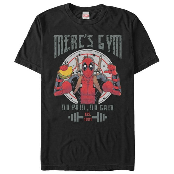 Men's Marvel Deadpool Gym No Pain No Gain Graphic Tee Black 2X Large