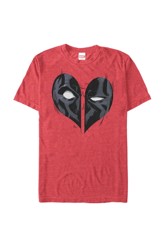 Men's Marvel Deadpool Heart Mask Graphic Tee Red Heather Large
