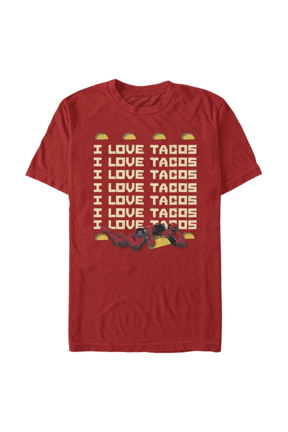 Men's Marvel Deadpool I Love Tacos  Graphic Tee Red Large