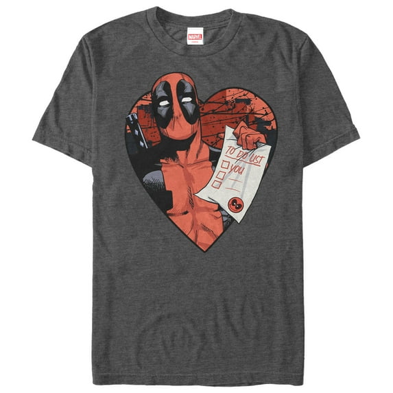 Men's Marvel Deadpool Love To Do List Graphic Tee Charcoal Heather 2X Large