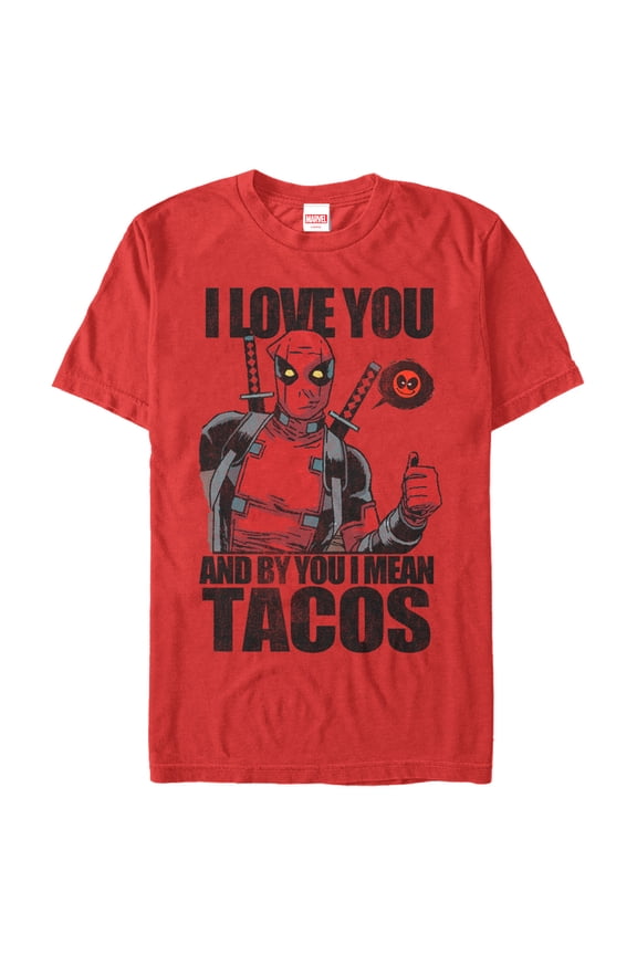 Men's Marvel Deadpool Love You and Tacos Graphic Tee Red X Large
