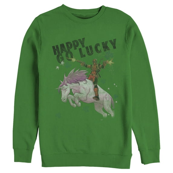Men's Marvel Deadpool Lucky Unicorn St. Patrick's Sweatshirt Kelly Green 2X Large