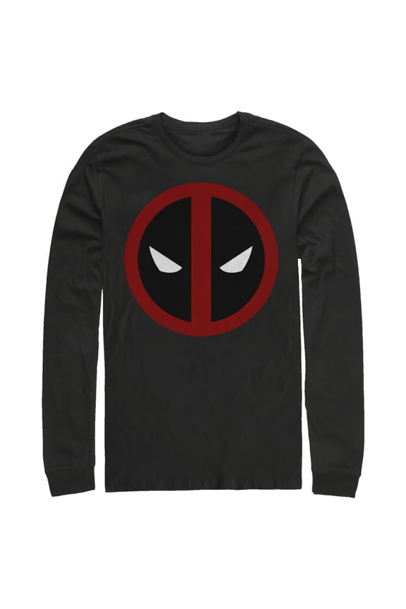 Men's Marvel Deadpool Mask Classic Long Sleeve Shirt Black Medium