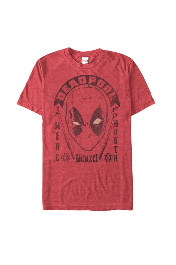 Men's Marvel Deadpool Merc With Mouth 1991 Graphic Tee Red Heather Large
