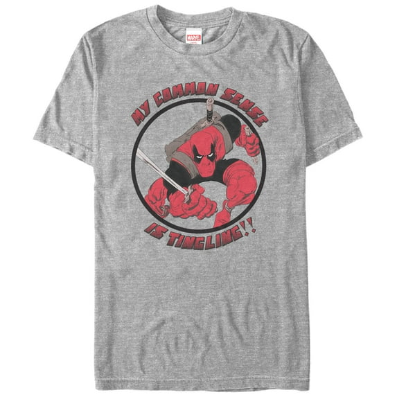 Men's Marvel Deadpool My Common Sense is Tingling Graphic Tee Athletic Heather X Large