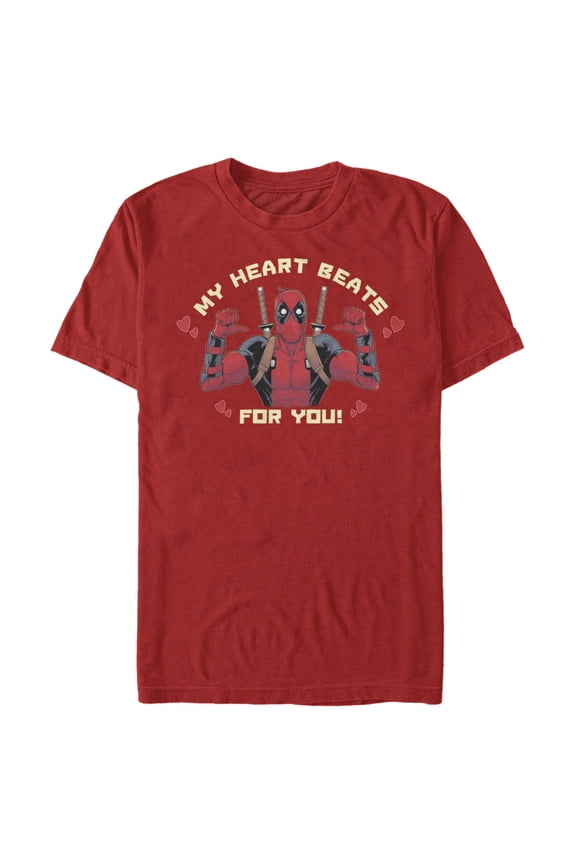 Men's Marvel Deadpool My Heart Beats For You Graphic Tee Red Large