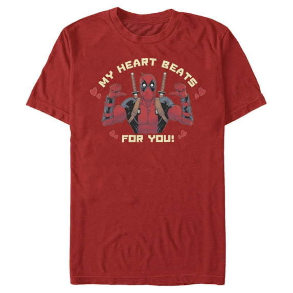 Men's Marvel Deadpool My Heart Beats For You Graphic Tee Red Small