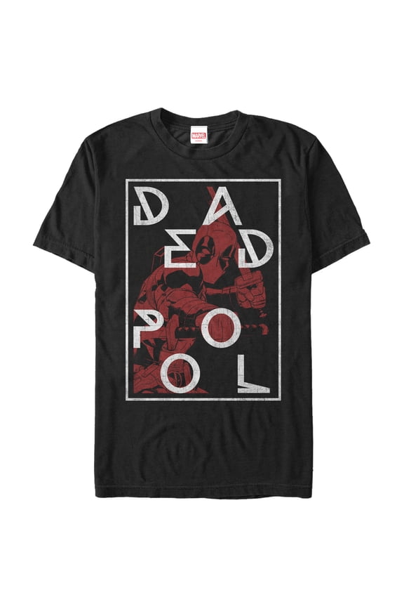 Men's Marvel Deadpool Name Frame Graphic Tee Black Large