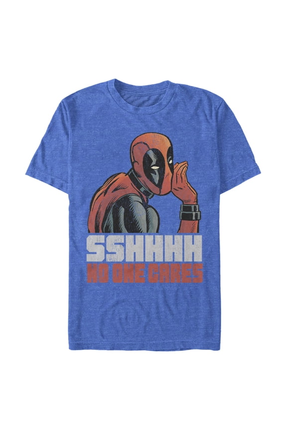 Men's Marvel Deadpool No One Cares Graphic Tee Royal Blue Heather 3X Large