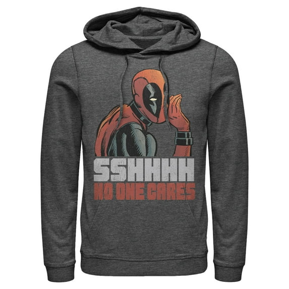 Men's Marvel Deadpool No One Cares Pull Over Hoodie Charcoal Heather 2X Large