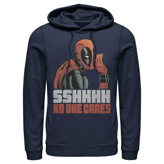 Men's Marvel Deadpool No One Cares  Pull Over Hoodie Navy Blue 2X Large