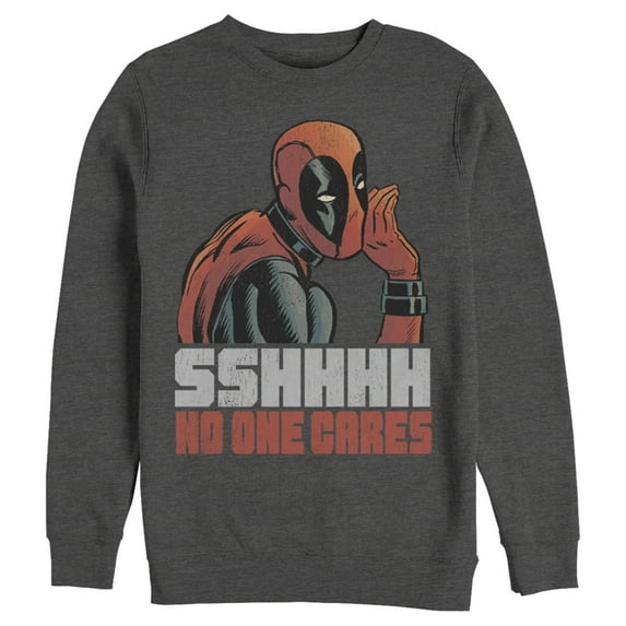 Men's Marvel Deadpool No One Cares Sweatshirt Charcoal Heather Large