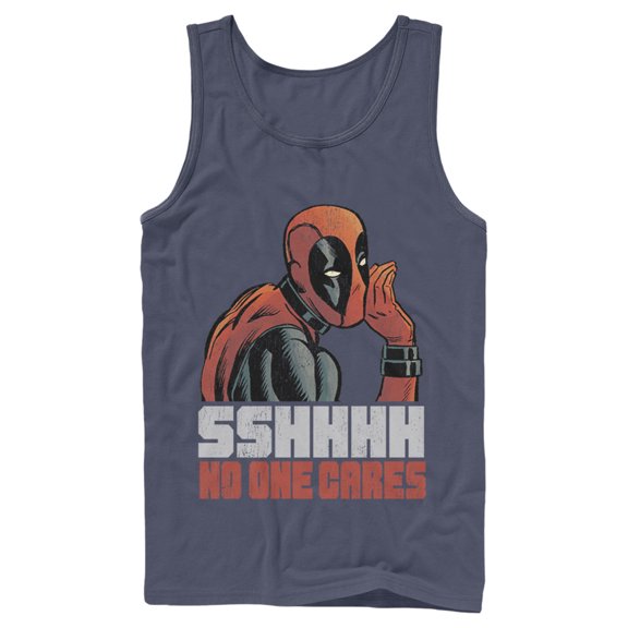 Men's Marvel Deadpool No One Cares  Tank Top Navy Blue Small