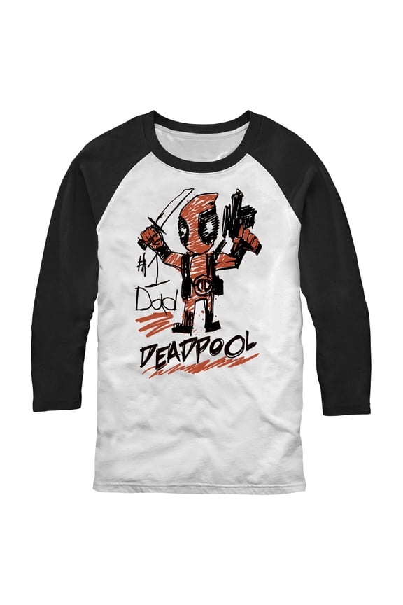 Men's Marvel Deadpool Number 1 Dad Drawing Baseball Graphic T-Shirt