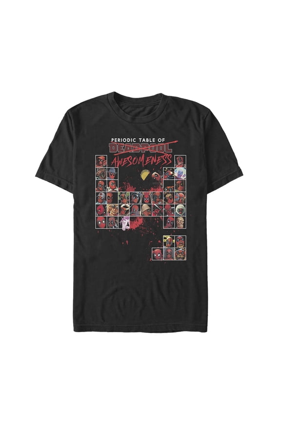 Men's Marvel Deadpool Periodic Table Graphic Tee Black X Large