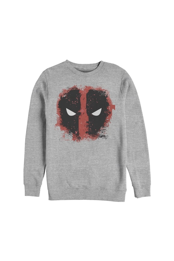 Men's Marvel Deadpool Reverse Mask Splatter  Sweatshirt Athletic Heather Medium
