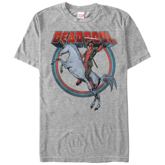 Men's Marvel Deadpool Rides Unicorn Graphic Tee Athletic Heather 3X Large
