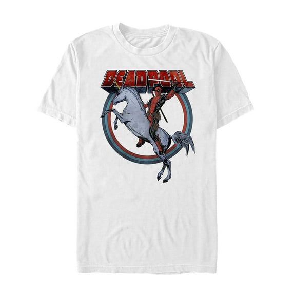 Men's Marvel Deadpool Rides Unicorn Graphic Tee White Small