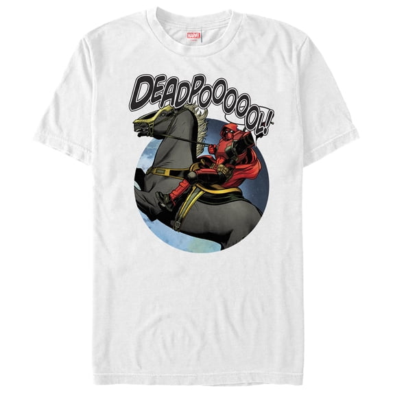 Men's Marvel Deadpool Rides a Horse Graphic Tee White Small