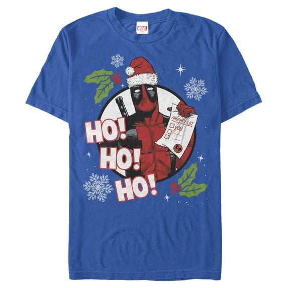 Men's Marvel Deadpool Santa Naughty List Holiday Graphic Tee Royal Blue X Large