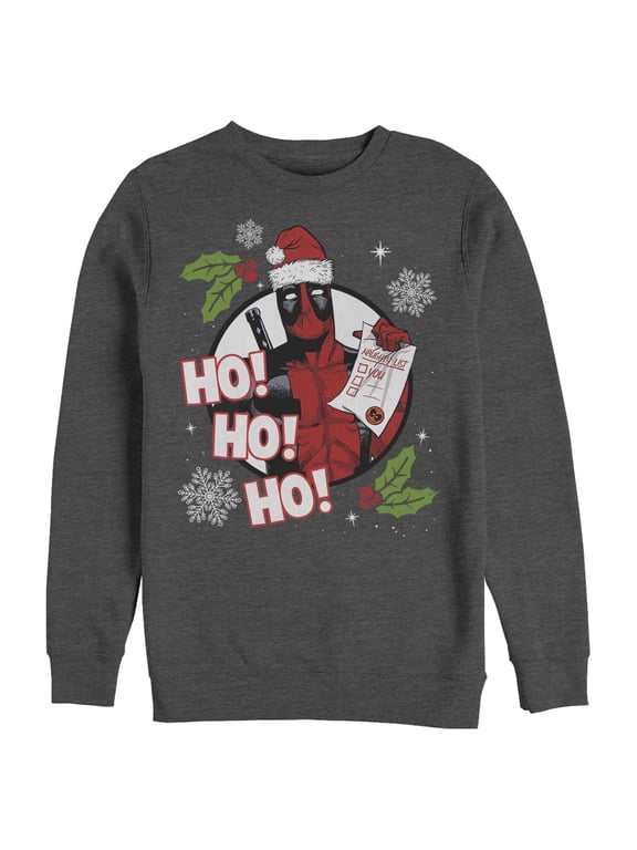 Men's Marvel Deadpool Santa Naughty List Holiday Sweatshirt Charcoal Heather Large
