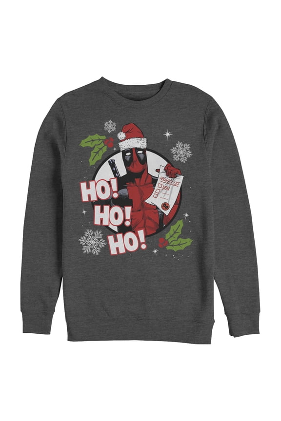 Men's Marvel Deadpool Santa Naughty List Holiday Sweatshirt Charcoal Heather Large
