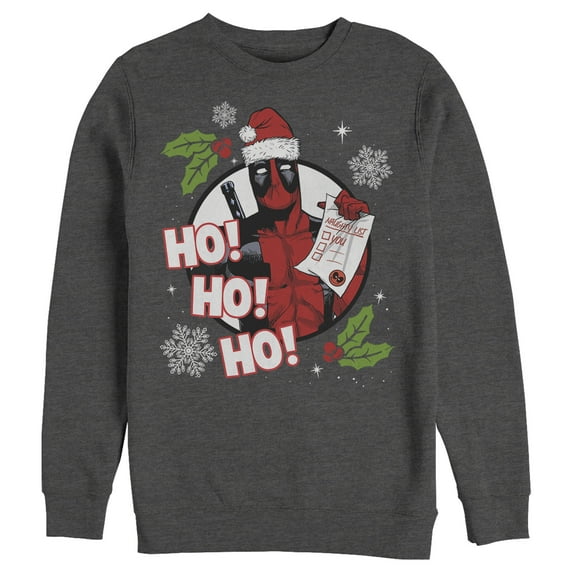 Men's Marvel Deadpool Santa Naughty List Holiday Sweatshirt Charcoal Heather Medium