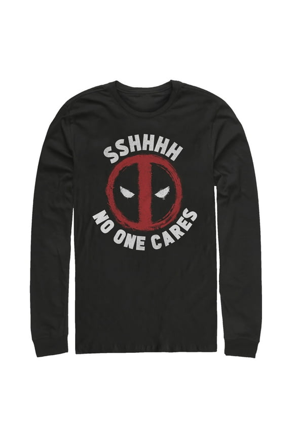 Men's Marvel: Deadpool Shh… No One Cares Logo Long Sleeve Shirt