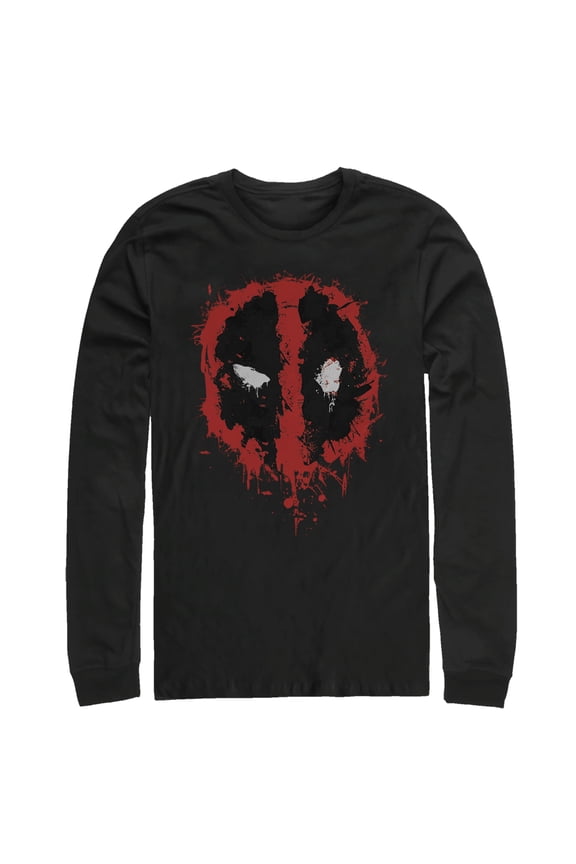 Men's Marvel Deadpool Splatter Icon  Long Sleeve Shirt Black Medium