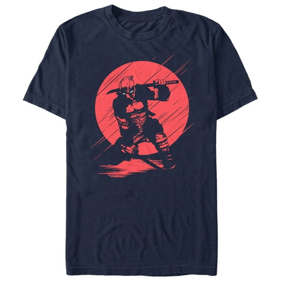 Men's Marvel Deadpool Sunset Streaks Graphic Tee Navy Blue Small