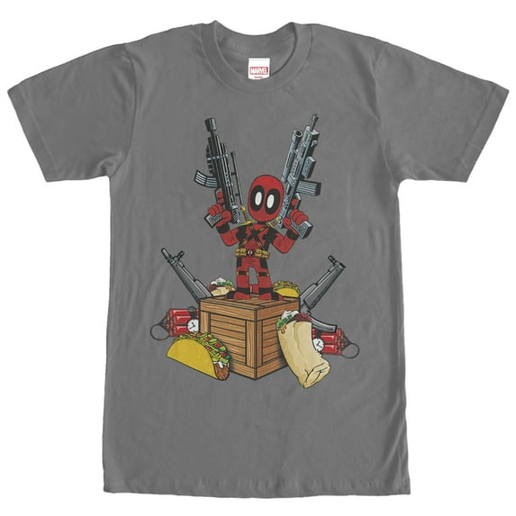 Men's Marvel Deadpool Weapons and Food Graphic Tee Charcoal Large
