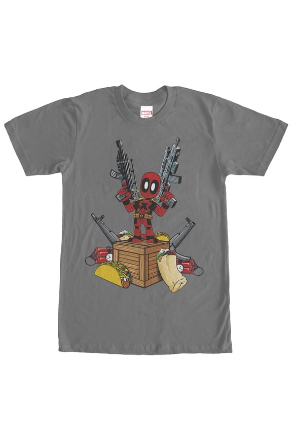 Men's Marvel Deadpool Weapons and Food Graphic Tee Charcoal Large